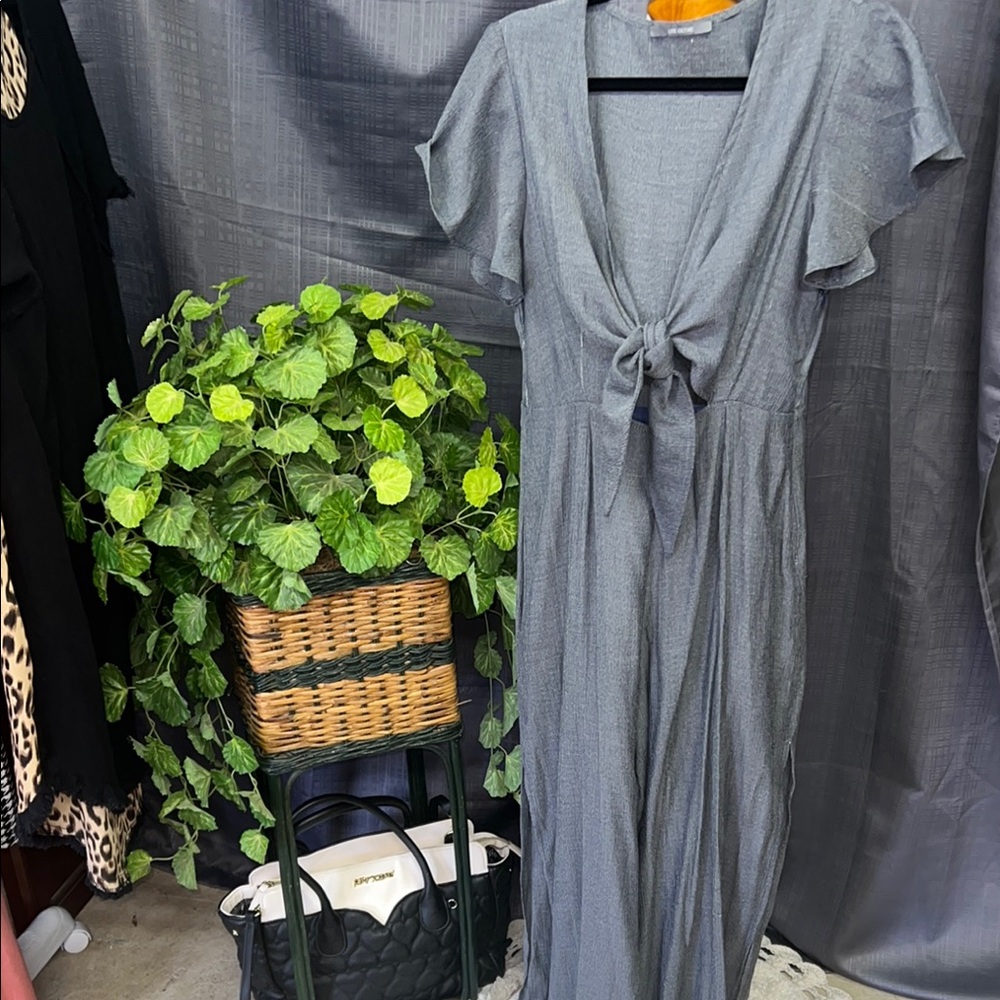 Gray Flutter Sleeve Tie Front Maxi Jumper